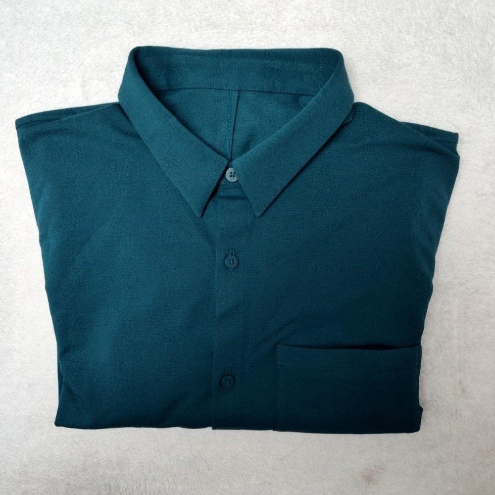Lululemon Shirt Mens M Green Solid Button-Up Long Sleeve Polyester Blend Casual